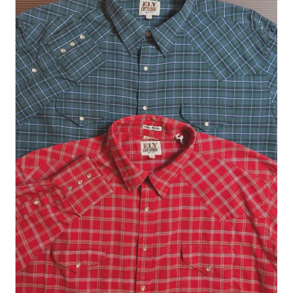 Vtg Ely Cattleman Shirt Western Pearl Snap Men Tall Wrinkle Free 19 / 37 (2 PK)